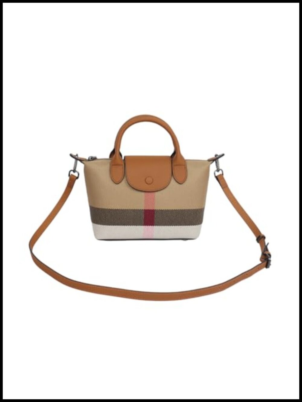 Mini Plaid Purse Genuine Leather Trim Crossbody Satchel